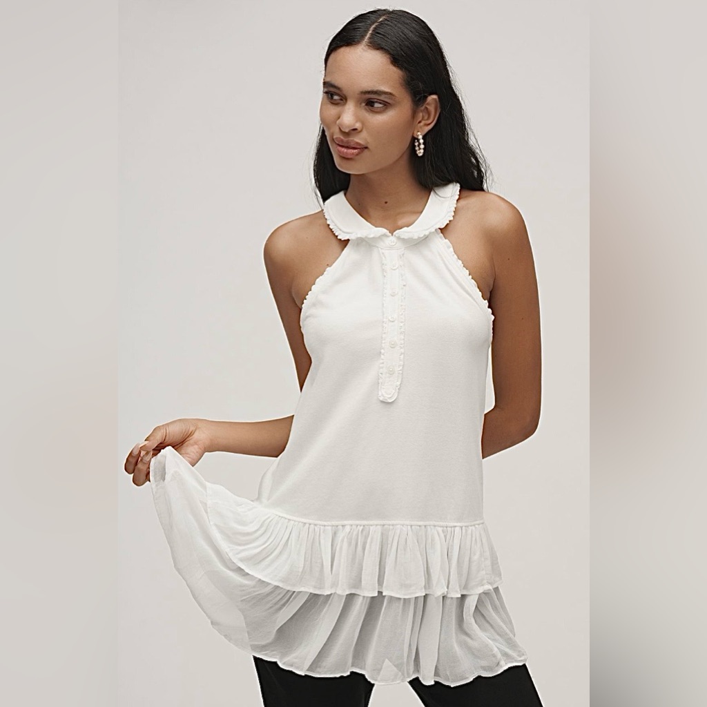 Anthropologie Maeve Collared Halter Ruffled Tunic Top M